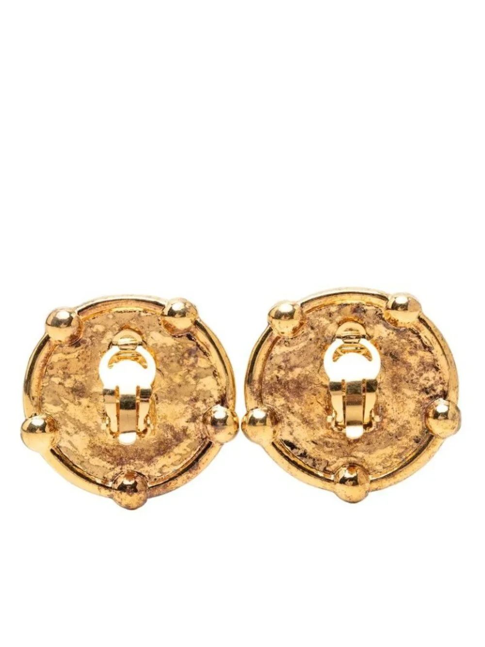 Chanel Vintage CC Logo Round Earrings Gold Plated
